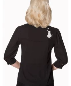 New In Banned Snow Bird Cat Blouse Black