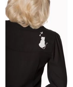New In Banned Snow Bird Cat Blouse Black