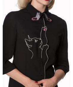 New In Banned Snow Bird Cat Blouse Black
