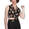 New In Banned Fruit Days 50's Knotted Blouse Black