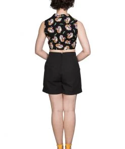 New In Banned Fruit Days 50's Knotted Blouse Black