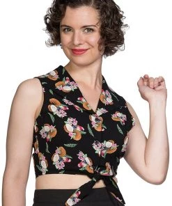 New In Banned Fruit Days 50's Knotted Blouse Black