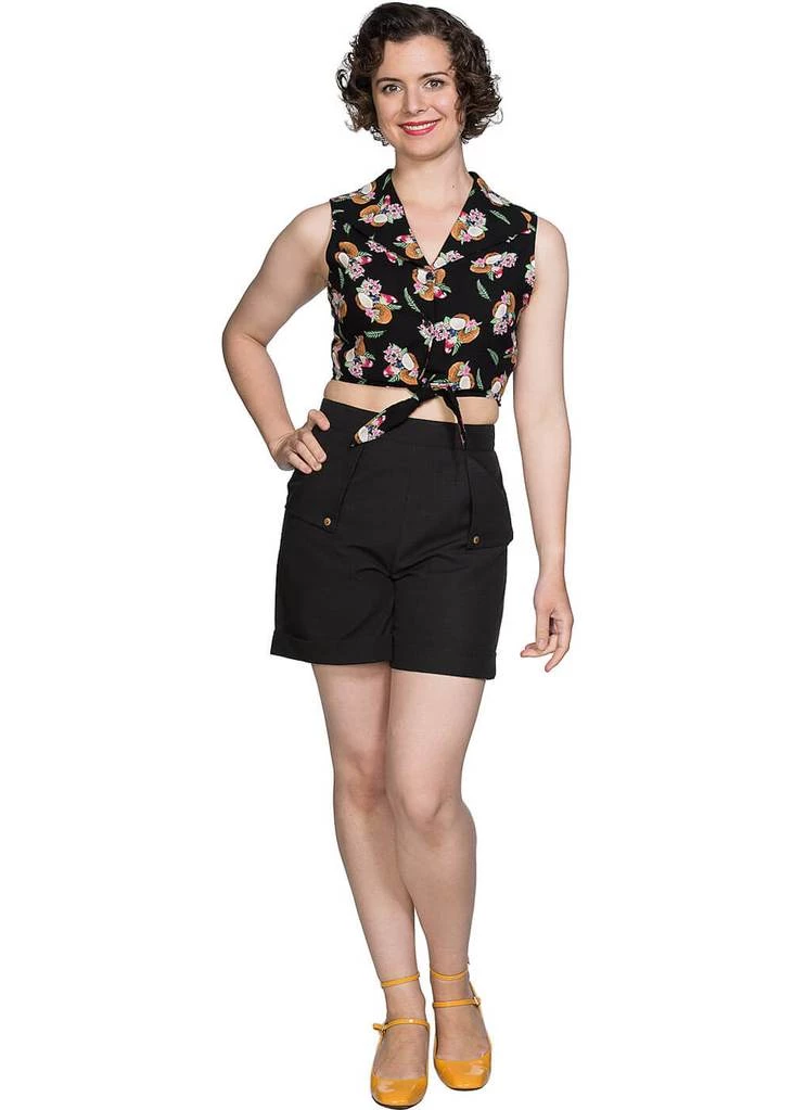 New In Banned Fruit Days 50's Knotted Blouse Black