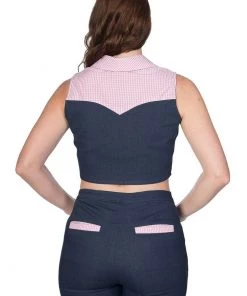 Banned Diner Days 50's Tie Blouse Dark Blue New In