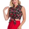Banned Rose Garden 50's Tie Blouse Black New In