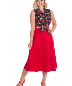 Banned Rose Garden 50's Tie Blouse Black New In