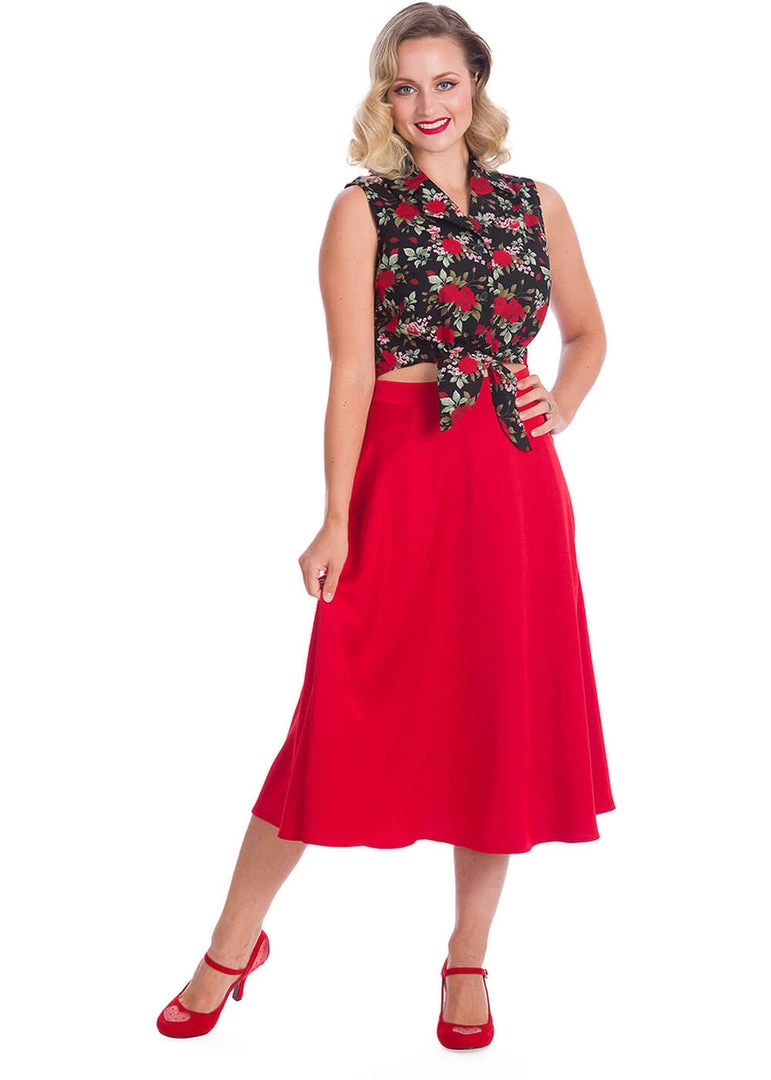 Banned Rose Garden 50's Tie Blouse Black New In