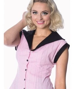 Banned Grease Gingham 50's Blouse Pink