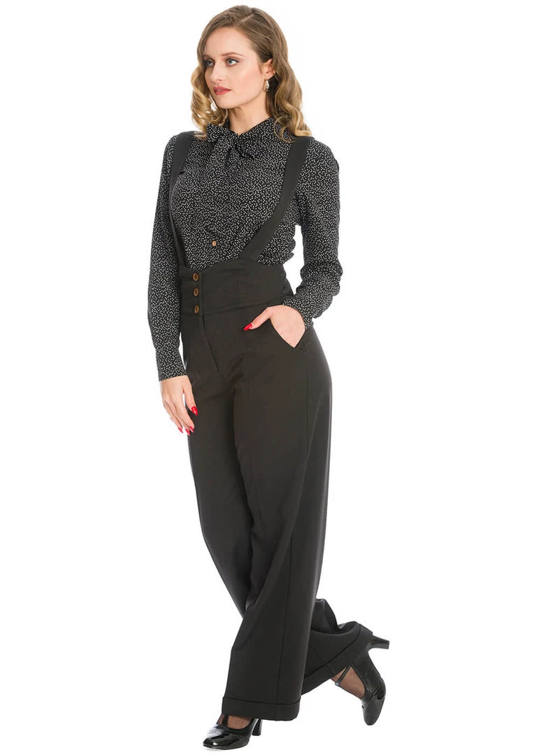 Banned Heart Of Gold 40's Pussybow Blouse Black New In