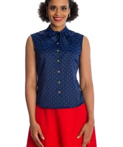 Banned Sea Scape Anchor 50's Blouse Navyblue