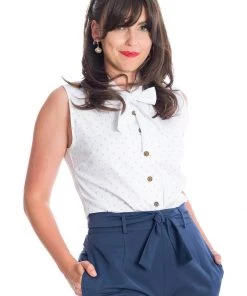 Banned Sea Scape Anchor 50's Blouse White New In