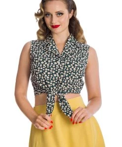 New In Banned Daisy 40's Blouse Black
