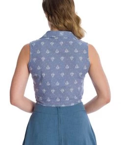 New In Banned Hot Air Balloon Dreaming 50's Blouse Blue