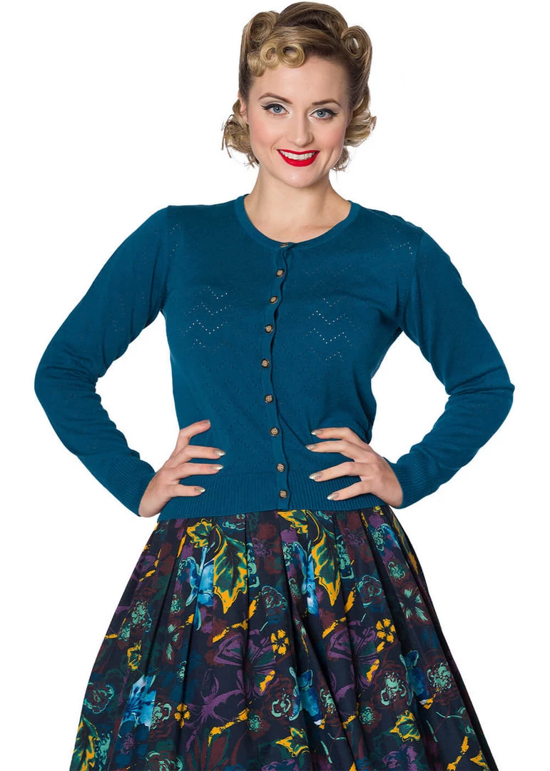 Banned Wendy 40's Pointelle Cardigan Blue New In