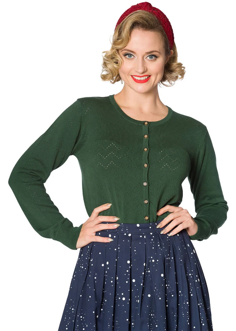 Banned Wendy 40's Pointelle Cardigan Green New In