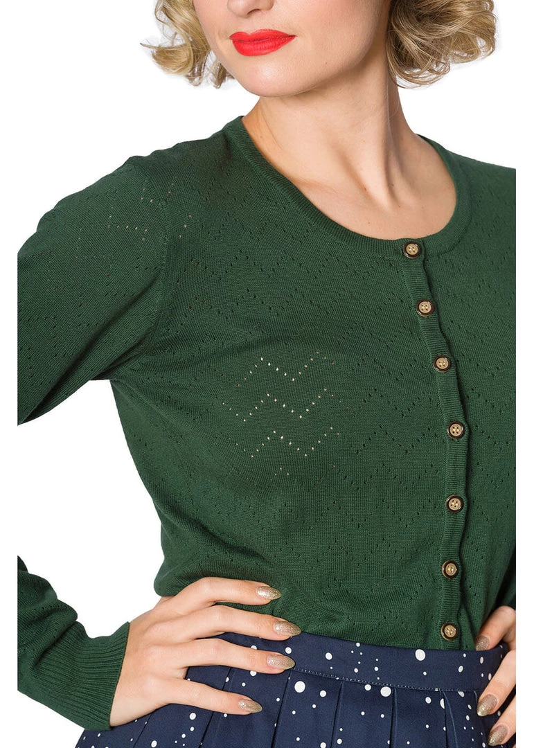 Banned Wendy 40's Pointelle Cardigan Green New In