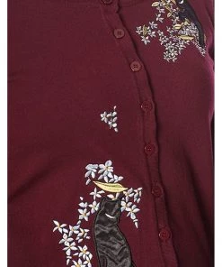 Banned Black Cat Bloom 40's Cardigan Burgundy Colour