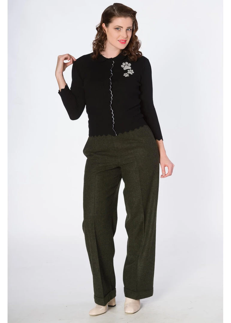 New In Banned Foot Print Dog 40's Cardigan Black