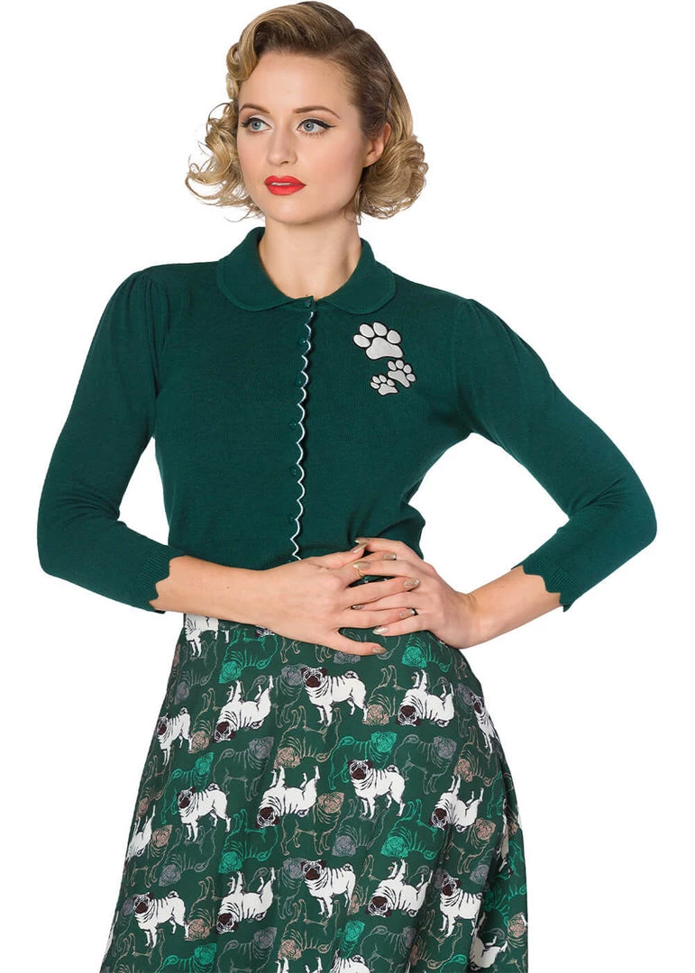 Banned Foot Print Dog 40's Cardigan Green New In
