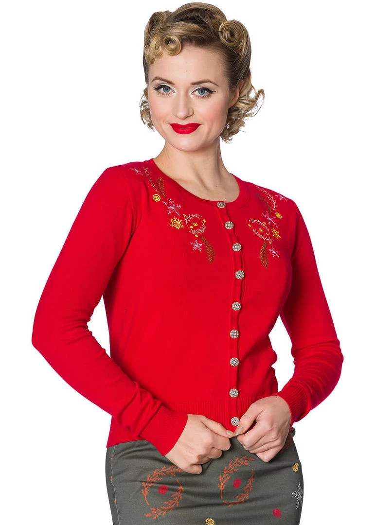 New In Banned Winter Leaves 40's Cardigan Red