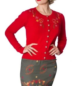 New In Banned Winter Leaves 40's Cardigan Red