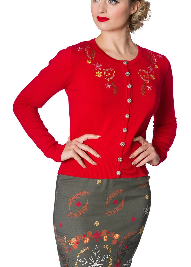 New In Banned Winter Leaves 40's Cardigan Red