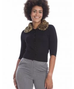 Banned Leopard Collar 40's Cardigan Black