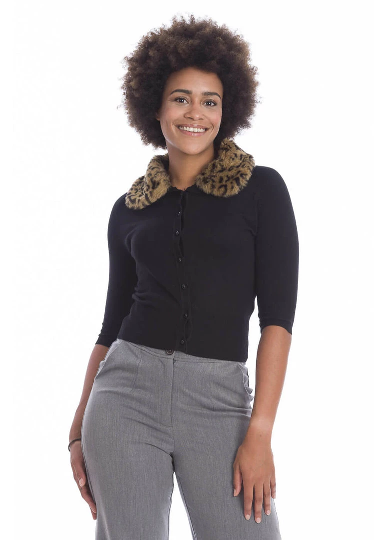 Banned Leopard Collar 40's Cardigan Black
