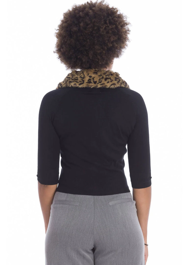 Banned Leopard Collar 40's Cardigan Black