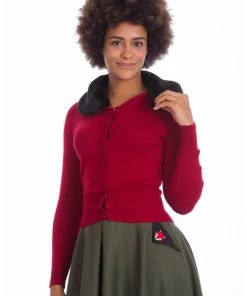 New In Banned Bow Dreaming 40's Cardigan In Burgundy