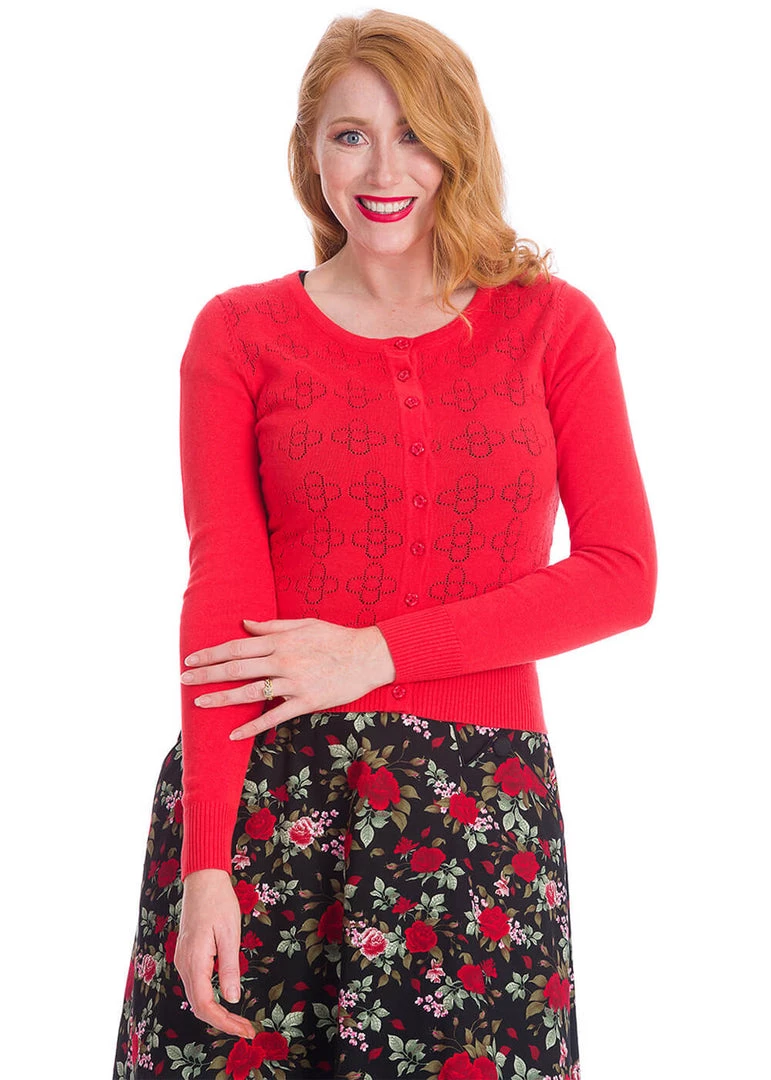 Banned Flower Power 40's Cardigan Red New In