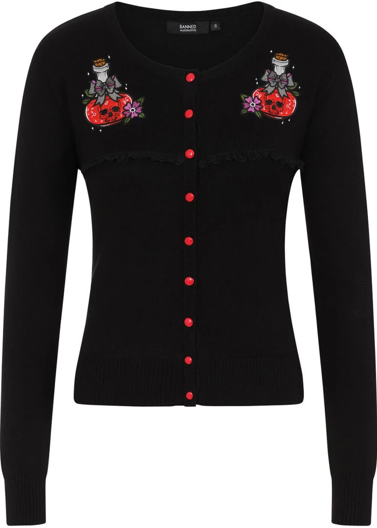 Banned Poison RIP Skull 50's Cardigan Black