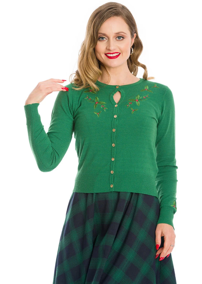 Banned Holly Go Lightly 50's Cardigan Green