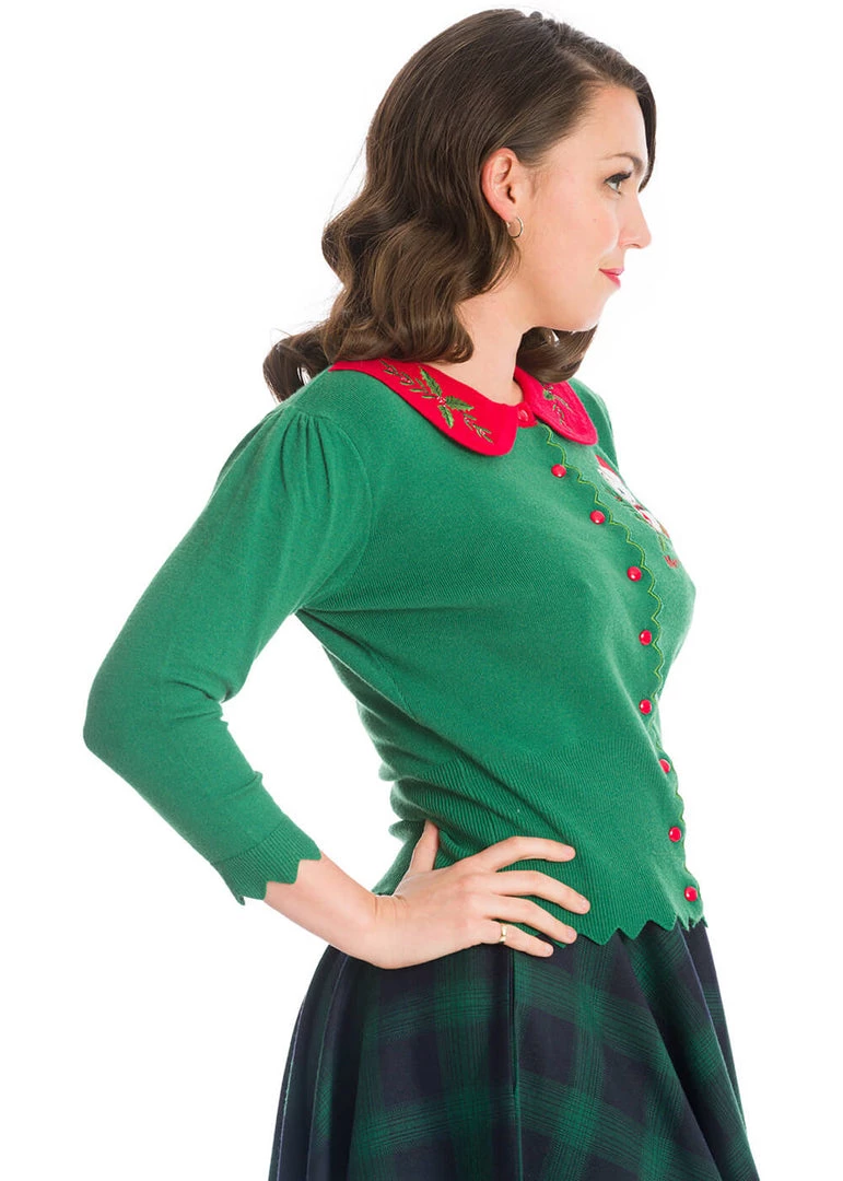 New In Banned Merry Catmus Christmas 40's Cardigan Green