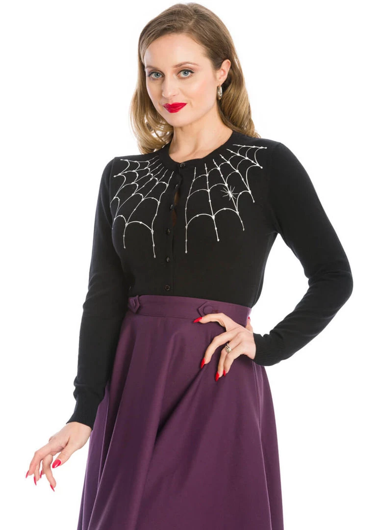 Banned Under Her Spider Web 50's Cardigan Black White