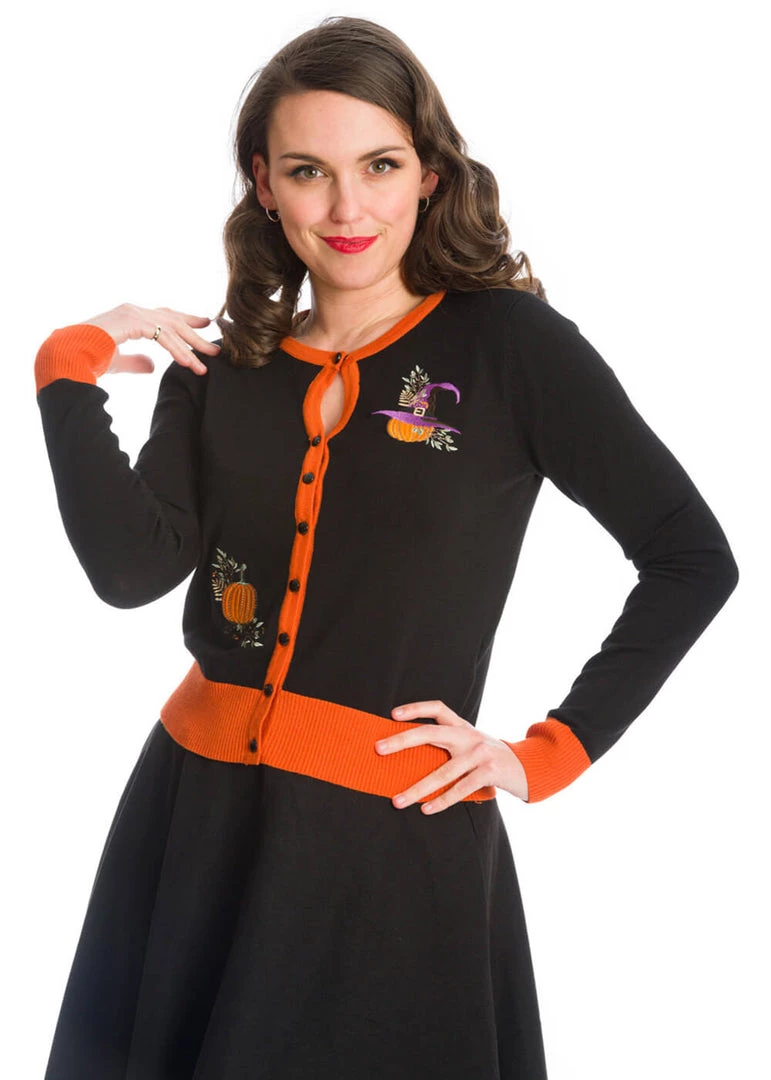 Banned Pumpkin Spice & All Things Nice 50's Cardigan Black New In