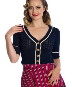 Banned Boat Club Anchor 50's Cardigan Navyblue