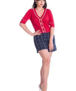 New In Banned Boat Club Anchor 50's Cardigan Red