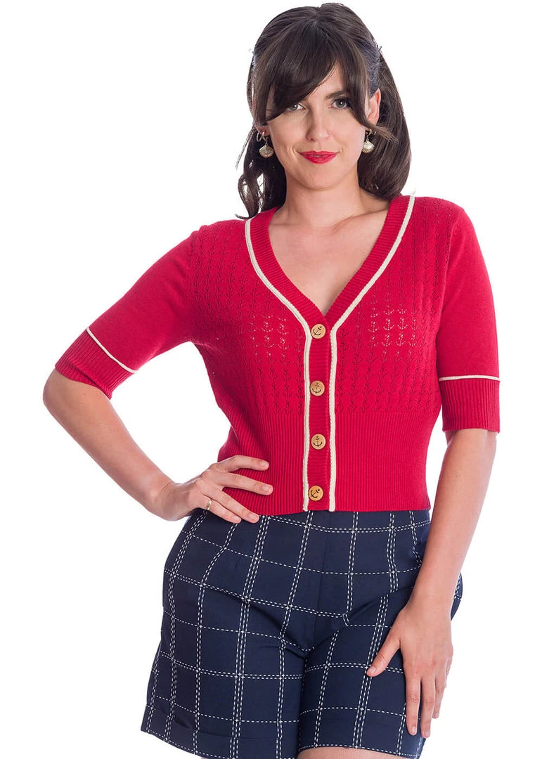 New In Banned Boat Club Anchor 50's Cardigan Red
