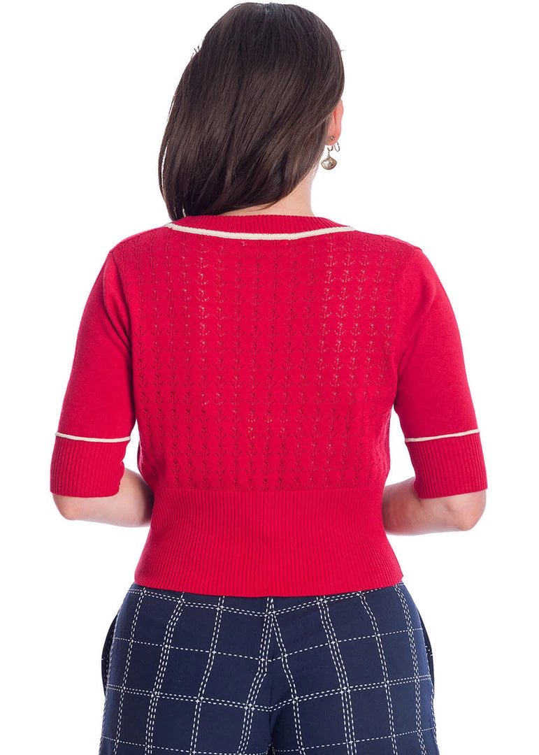 New In Banned Boat Club Anchor 50's Cardigan Red
