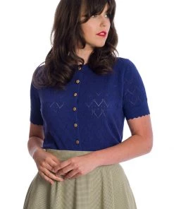 New In Banned Summer Scallop 40's Cardigan Navy Blue