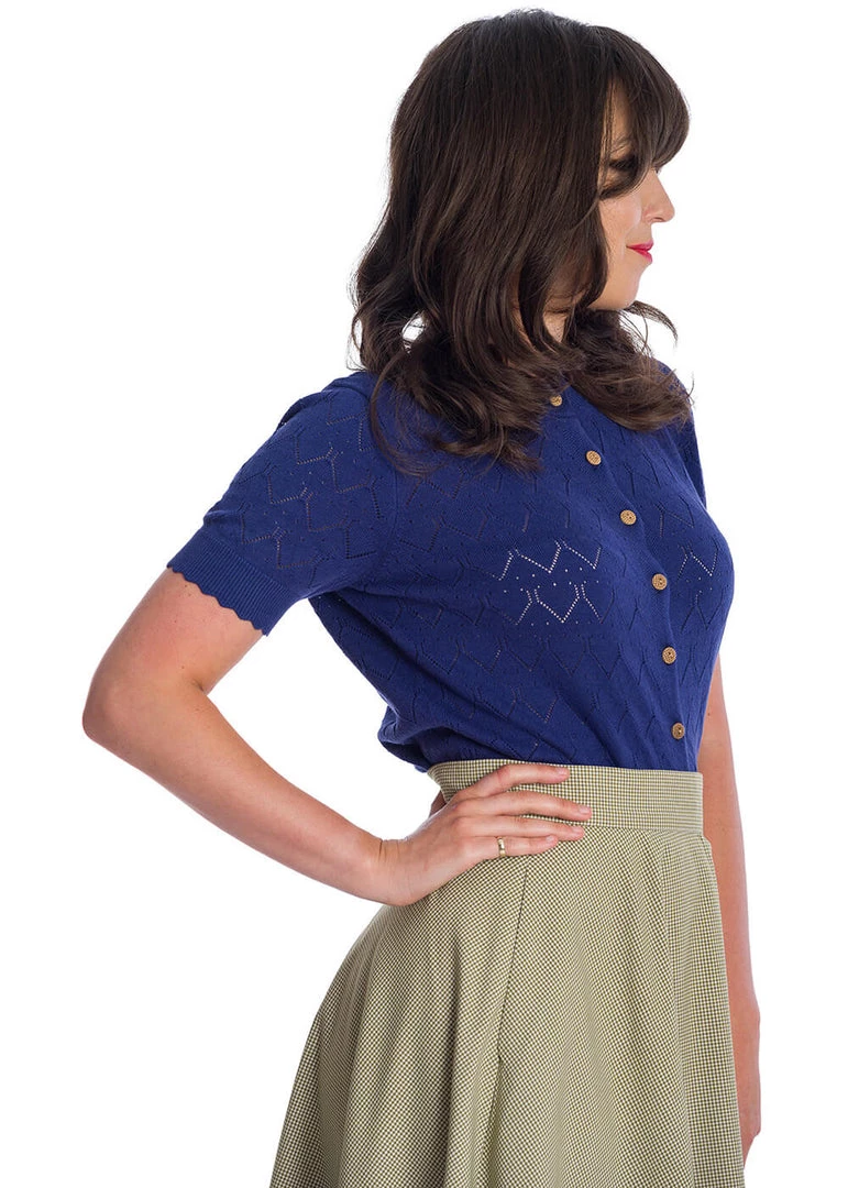 New In Banned Summer Scallop 40's Cardigan Navy Blue