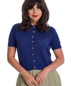 New In Banned Summer Scallop 40's Cardigan Navy Blue