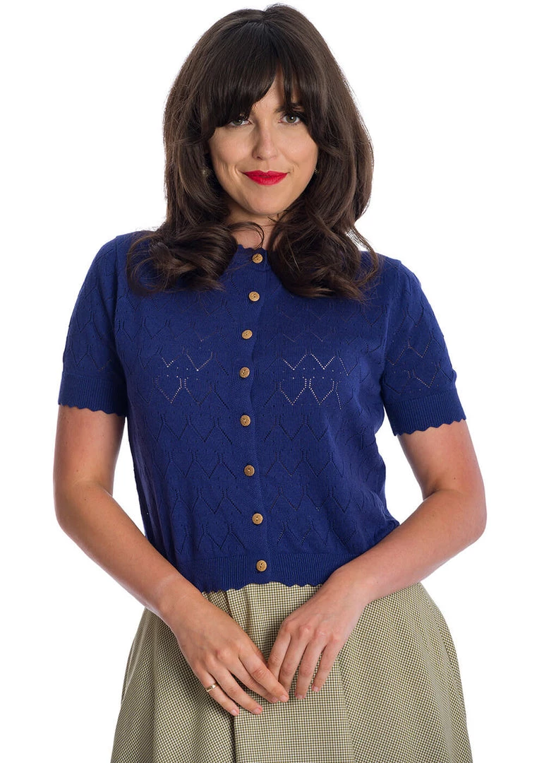 New In Banned Summer Scallop 40's Cardigan Navy Blue