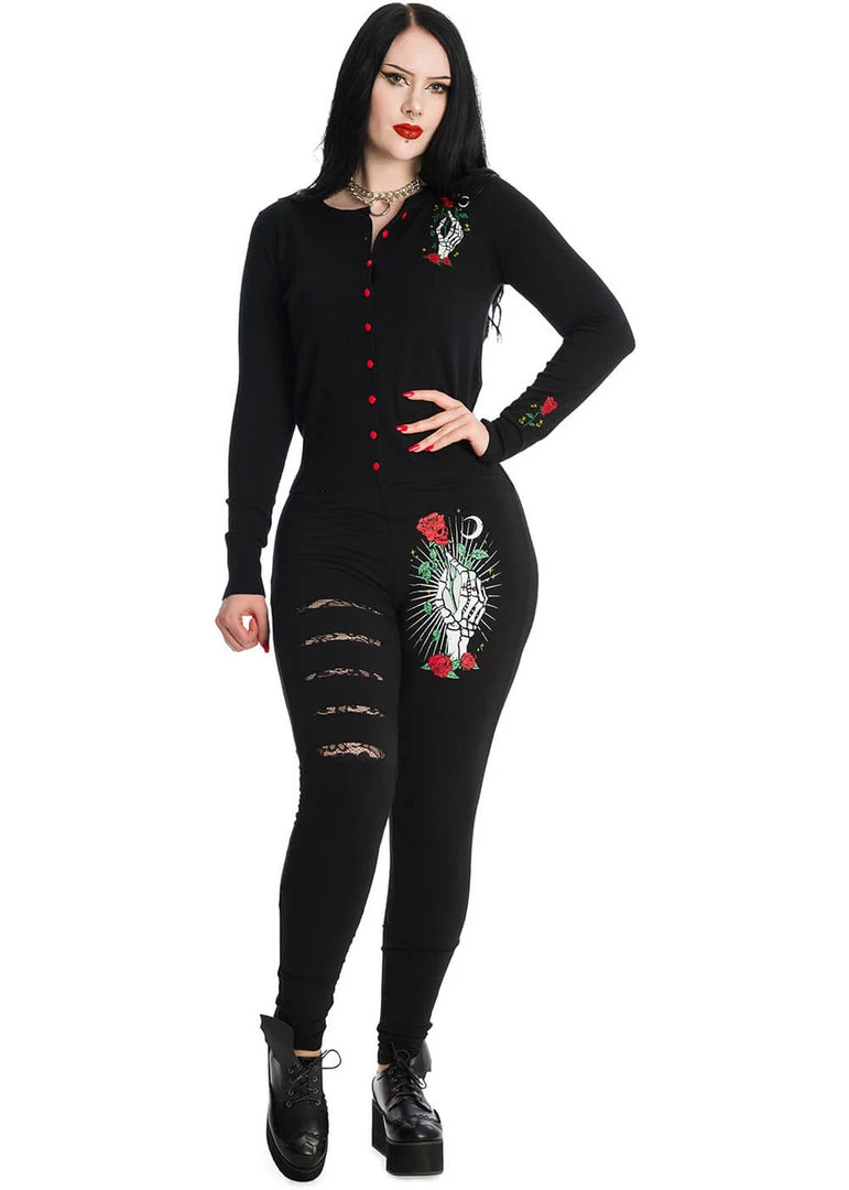 Banned Ishtar Skeleton Rose 50's Cardigan Black New In