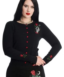 Banned Ishtar Skeleton Rose 50's Cardigan Black New In