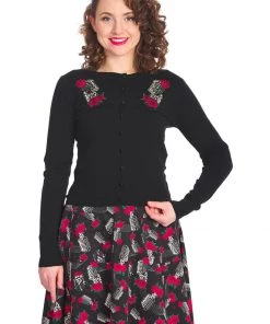 Banned Singing Rose 50's Cardigan Black New In