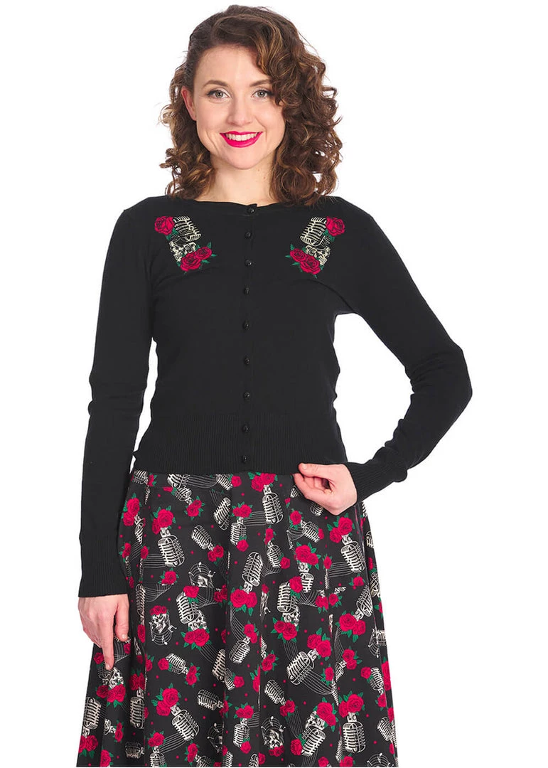 Banned Singing Rose 50's Cardigan Black New In