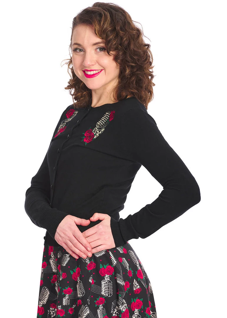 Banned Singing Rose 50's Cardigan Black New In