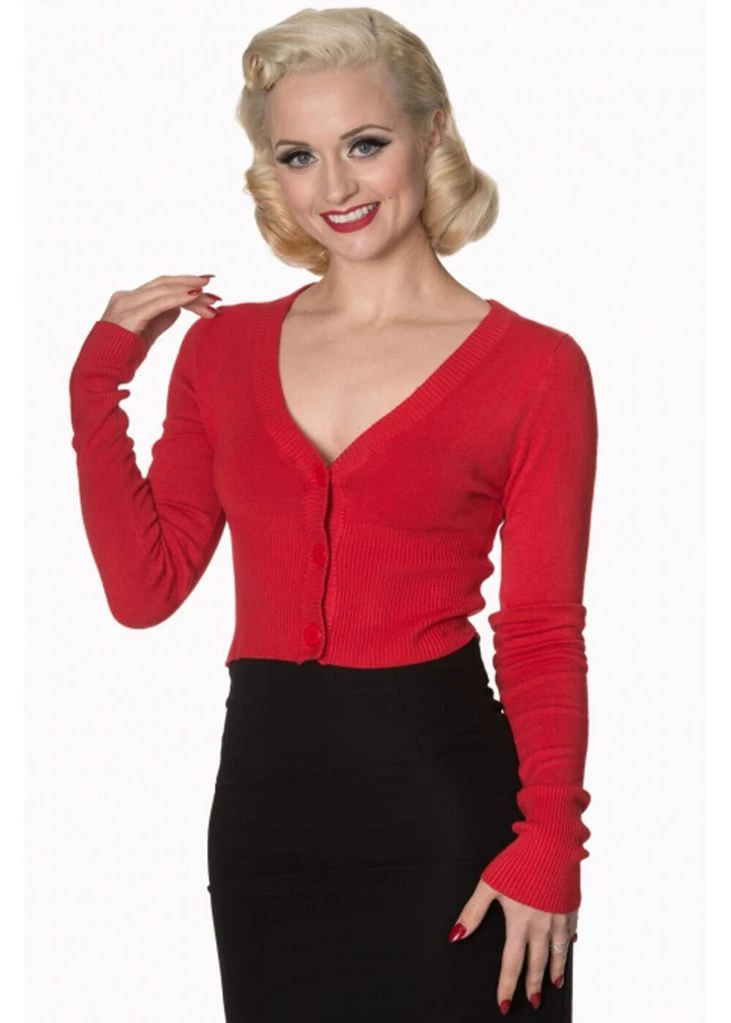 New In Banned Lets Go Dancing Retro 50's Cardigan Red